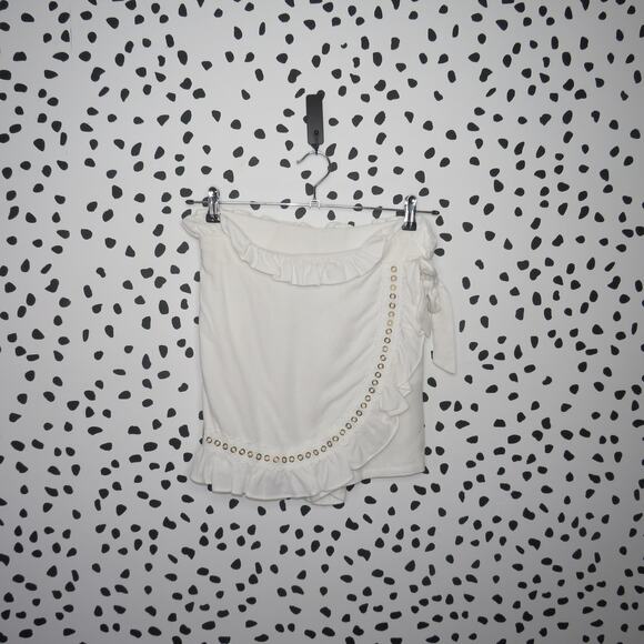 Misa Los Angeles White Nelli Ruffle Grommet Trim Tie Waist Wrap Skort - Picture 4 of 10